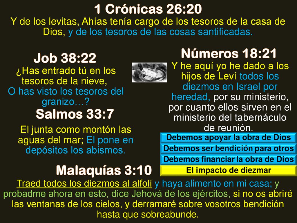1 Crónicas 26:20 Números 18:21 Job 38:22 Salmos 33:7 Malaquías 3:10