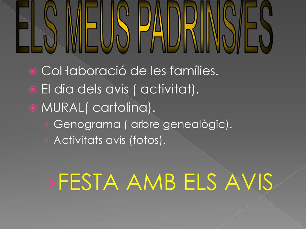 FESTA AMB ELS AVIS ELS MEUS PADRINS/ES Col·laboració de les famílies.