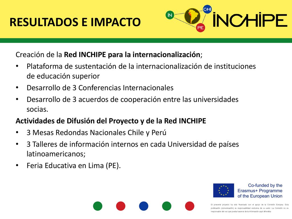 RESULTADOS E IMPACTO Creación de la Red INCHIPE para la internacionalización;