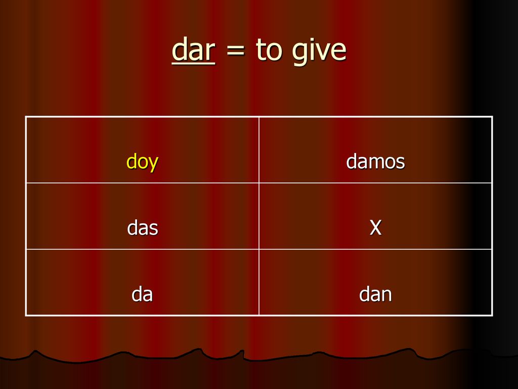 dar = to give doy damos das X da dan