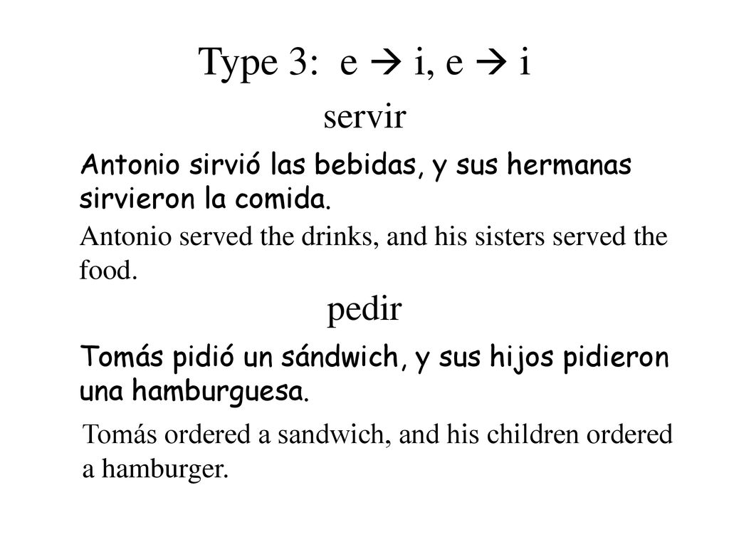 Type 3: e  i, e  i servir pedir