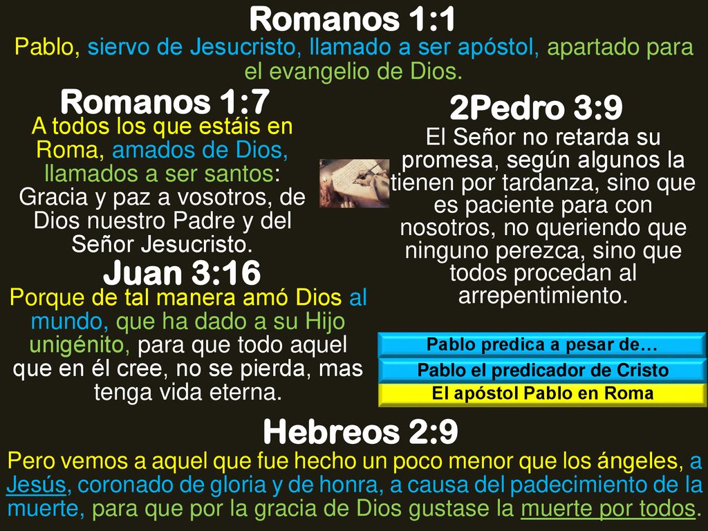 Romanos 1:1 Romanos 1:7 2Pedro 3:9 Juan 3:16 Hebreos 2:9