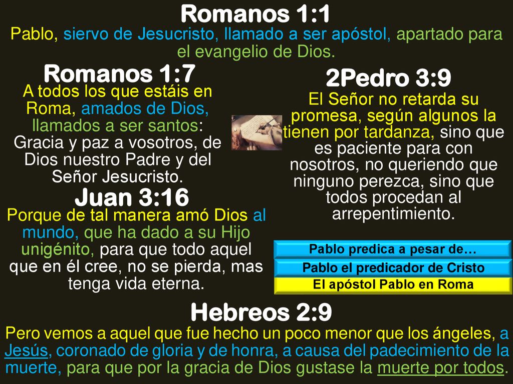 Romanos 1:1 Romanos 1:7 2Pedro 3:9 Juan 3:16 Hebreos 2:9