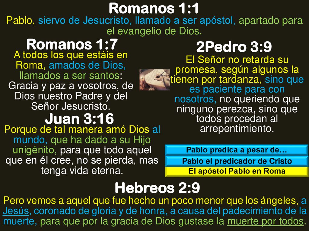 Romanos 1:1 Romanos 1:7 2Pedro 3:9 Juan 3:16 Hebreos 2:9