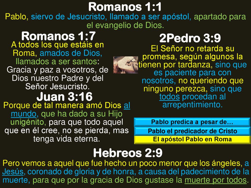 Romanos 1:1 Romanos 1:7 2Pedro 3:9 Juan 3:16 Hebreos 2:9