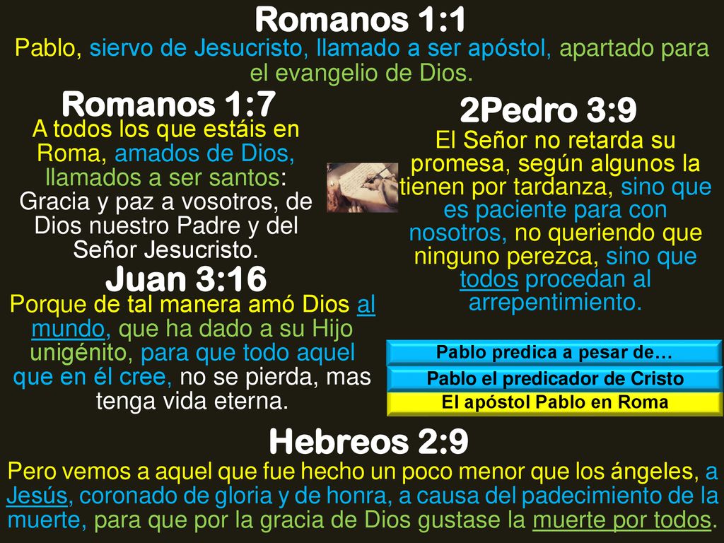 Romanos 1:1 Romanos 1:7 2Pedro 3:9 Juan 3:16 Hebreos 2:9