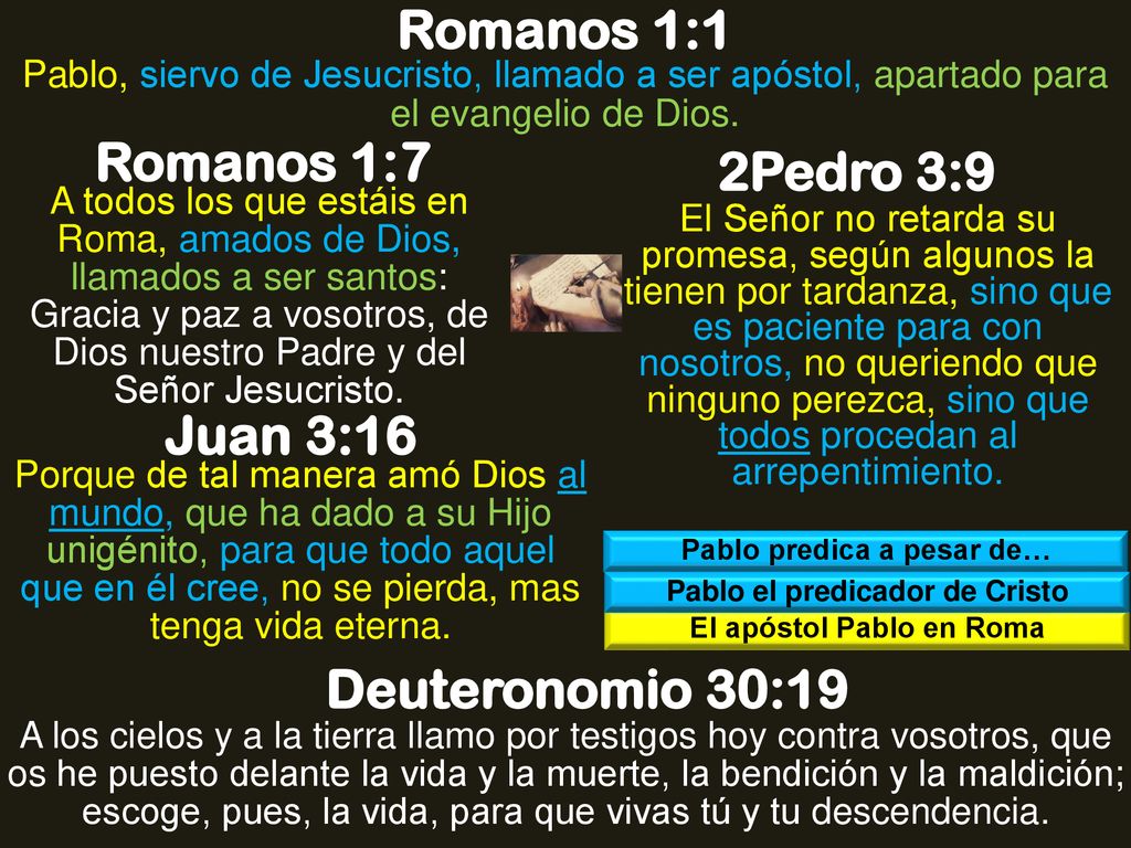 Romanos 1:1 Romanos 1:7 2Pedro 3:9 Juan 3:16 Deuteronomio 30:19