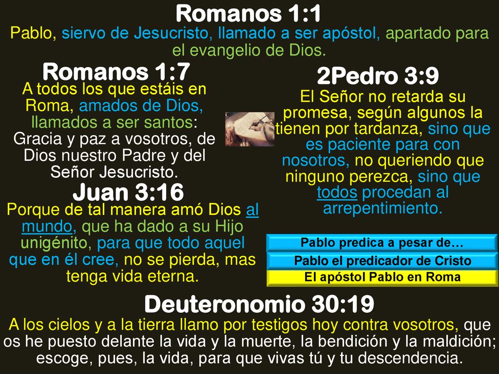 Romanos 1:1 Romanos 1:7 2Pedro 3:9 Juan 3:16 Deuteronomio 30:19