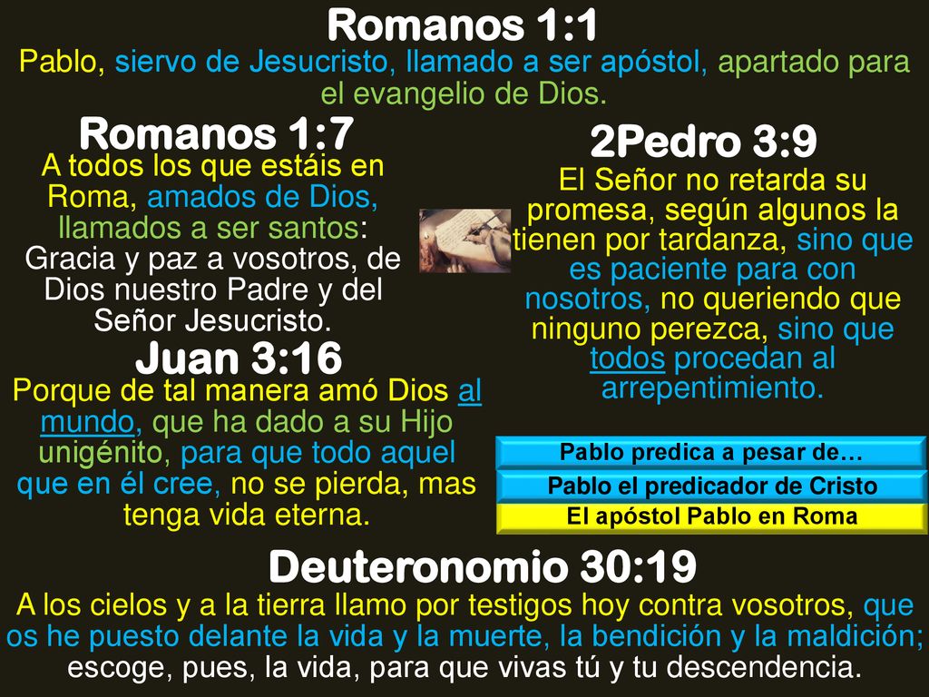 Romanos 1:1 Romanos 1:7 2Pedro 3:9 Juan 3:16 Deuteronomio 30:19