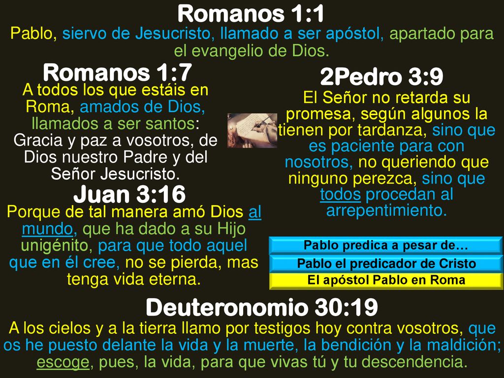 Romanos 1:1 Romanos 1:7 2Pedro 3:9 Juan 3:16 Deuteronomio 30:19