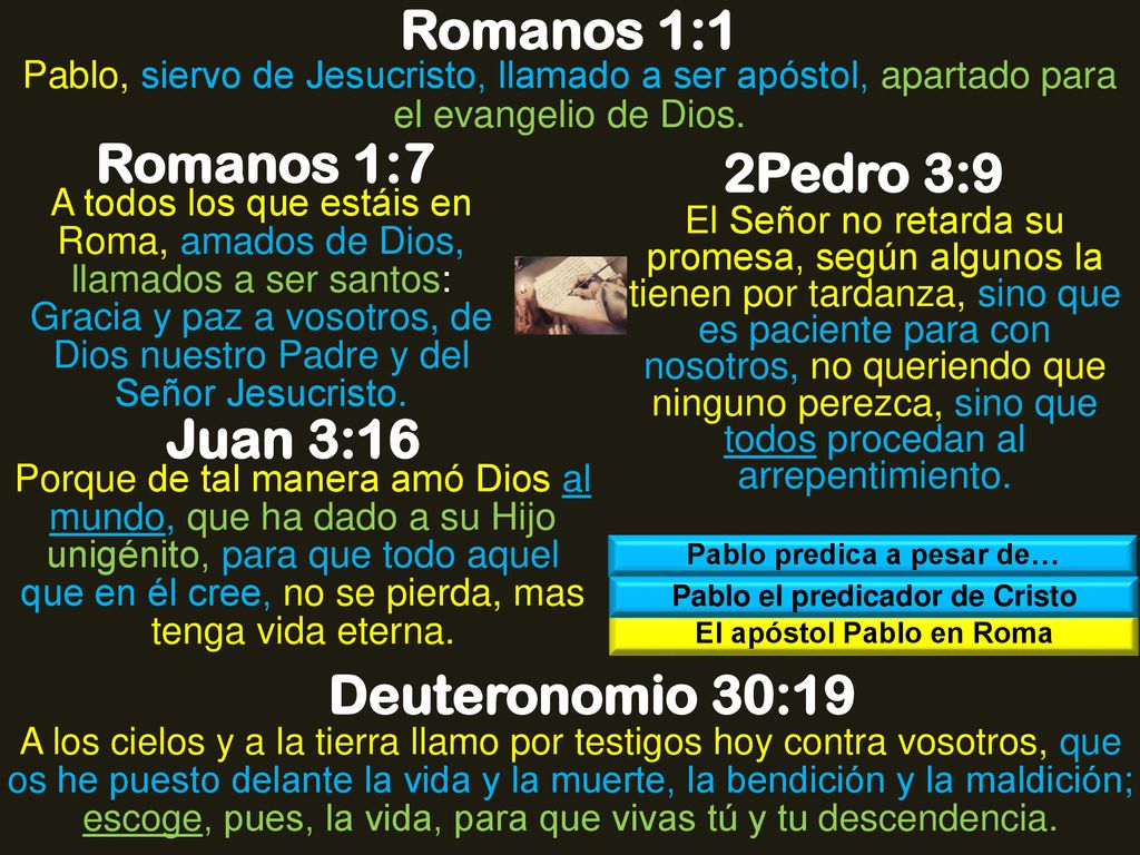 Romanos 1:1 Romanos 1:7 2Pedro 3:9 Juan 3:16 Deuteronomio 30:19