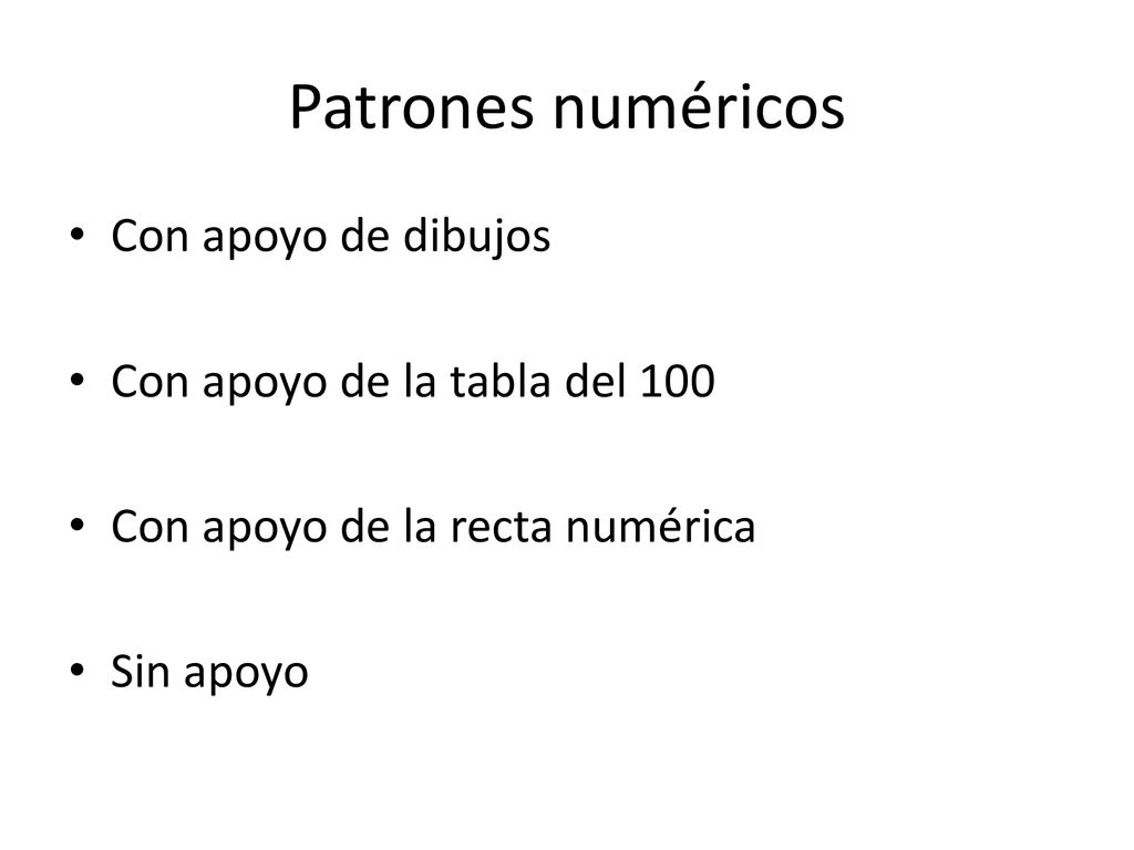 Patrones numéricos Con apoyo de dibujos Con apoyo de la tabla del 100