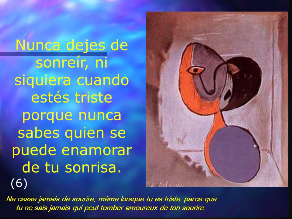Nunca dejes de sonreír, ni siquiera cuando estés triste porque nunca sabes quien se puede enamorar de tu sonrisa.