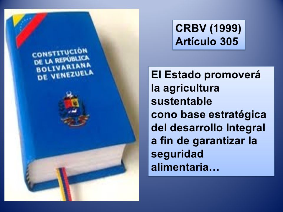 CRBV (1999) Artículo 305. El Estado promoverá la agricultura. sustentable.
