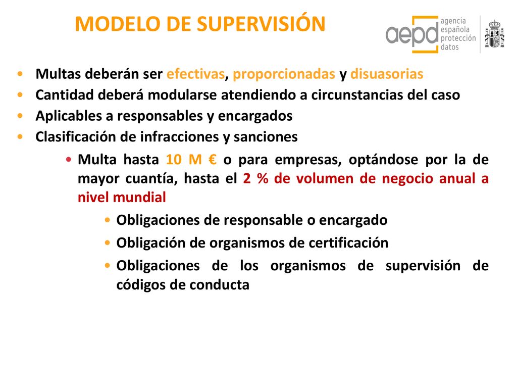 MODELO DE SUPERVISIÓN Multas deberán ser efectivas, proporcionadas y disuasorias. Cantidad deberá modularse atendiendo a circunstancias del caso.
