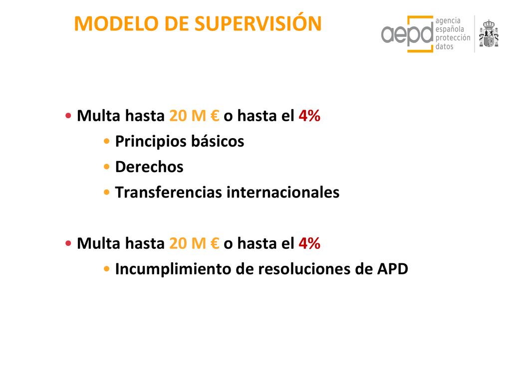 MODELO DE SUPERVISIÓN Multa hasta 20 M € o hasta el 4%