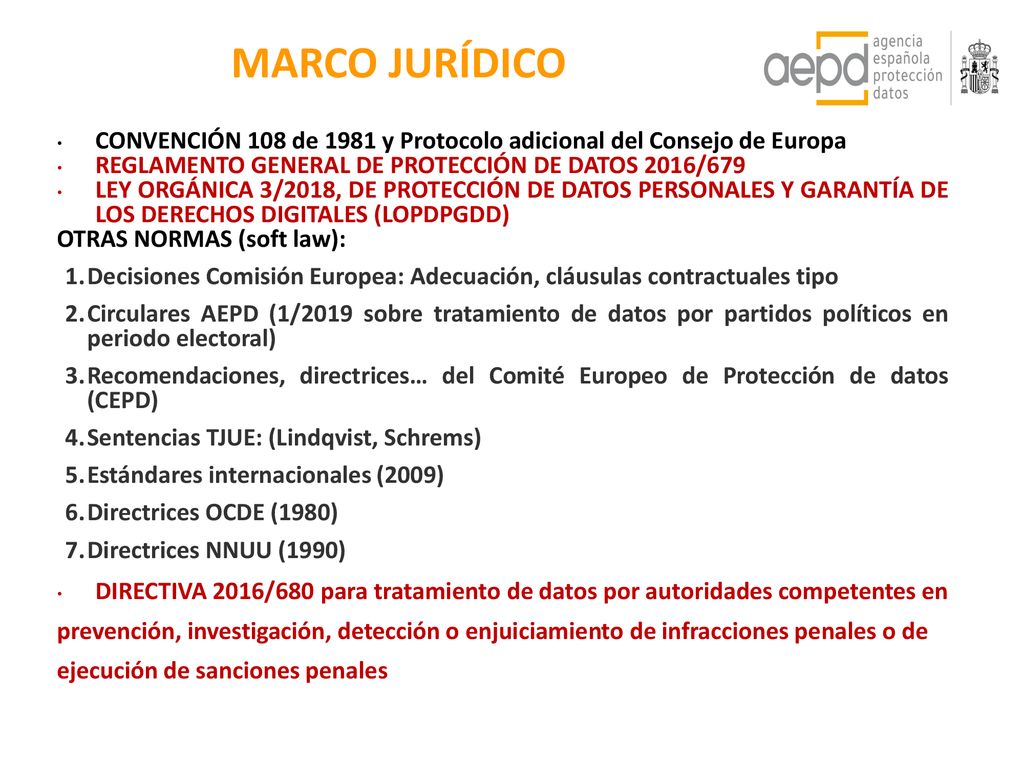 MARCO JURÍDICO CONVENCIÓN 108 de 1981 y Protocolo adicional del Consejo de Europa. REGLAMENTO GENERAL DE PROTECCIÓN DE DATOS 2016/679.