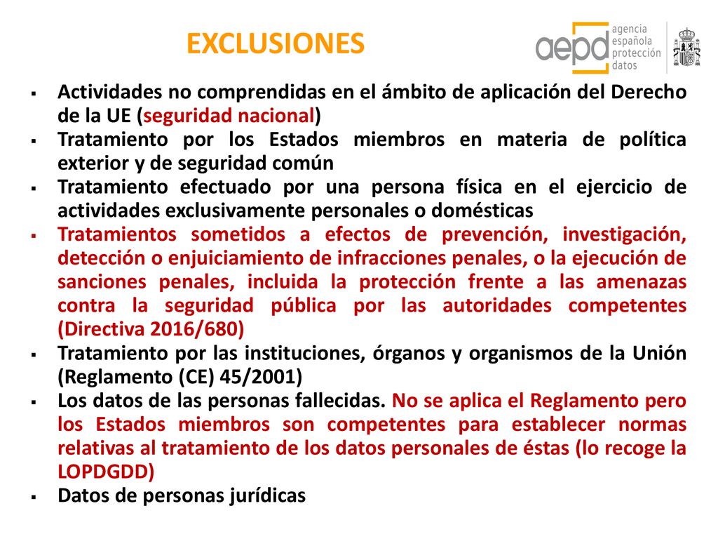 EXCLUSIONES Actividades no comprendidas en el ámbito de aplicación del Derecho de la UE (seguridad nacional)