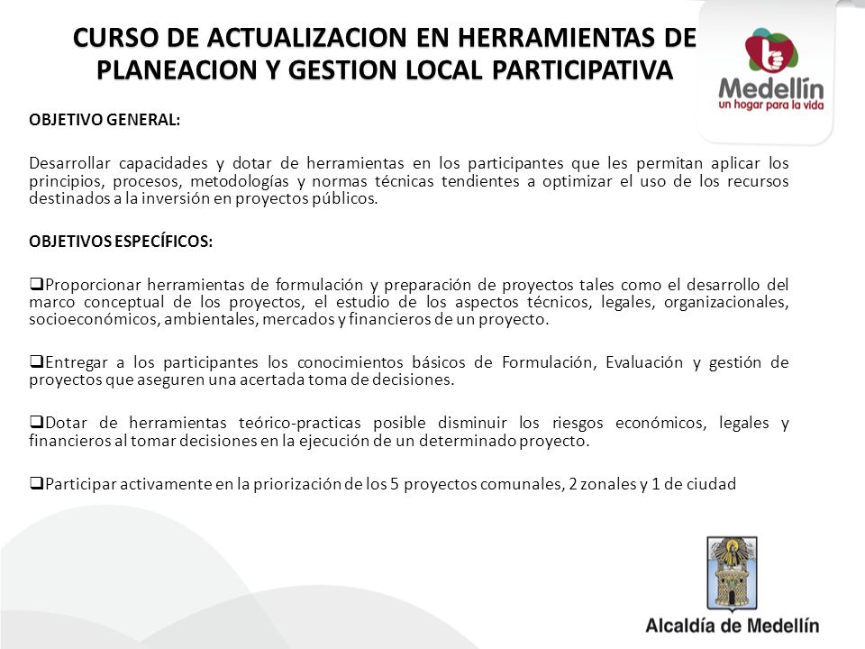CURSO DE ACTUALIZACION EN HERRAMIENTAS DE PLANEACION Y GESTION LOCAL PARTICIPATIVA