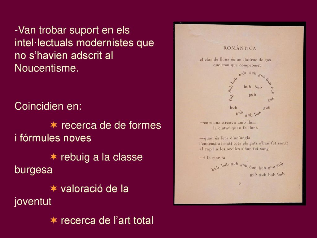 Van trobar suport en els intel·lectuals modernistes que no s’havien adscrit al Noucentisme.
