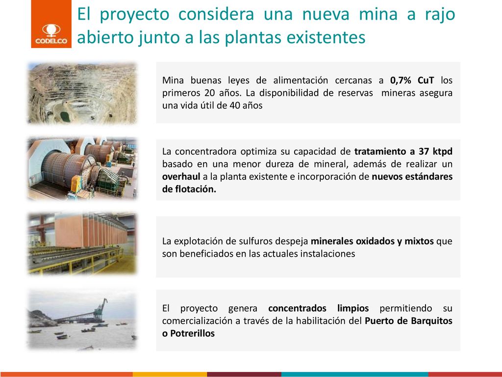El proyecto considera una nueva mina a rajo abierto junto a las plantas existentes