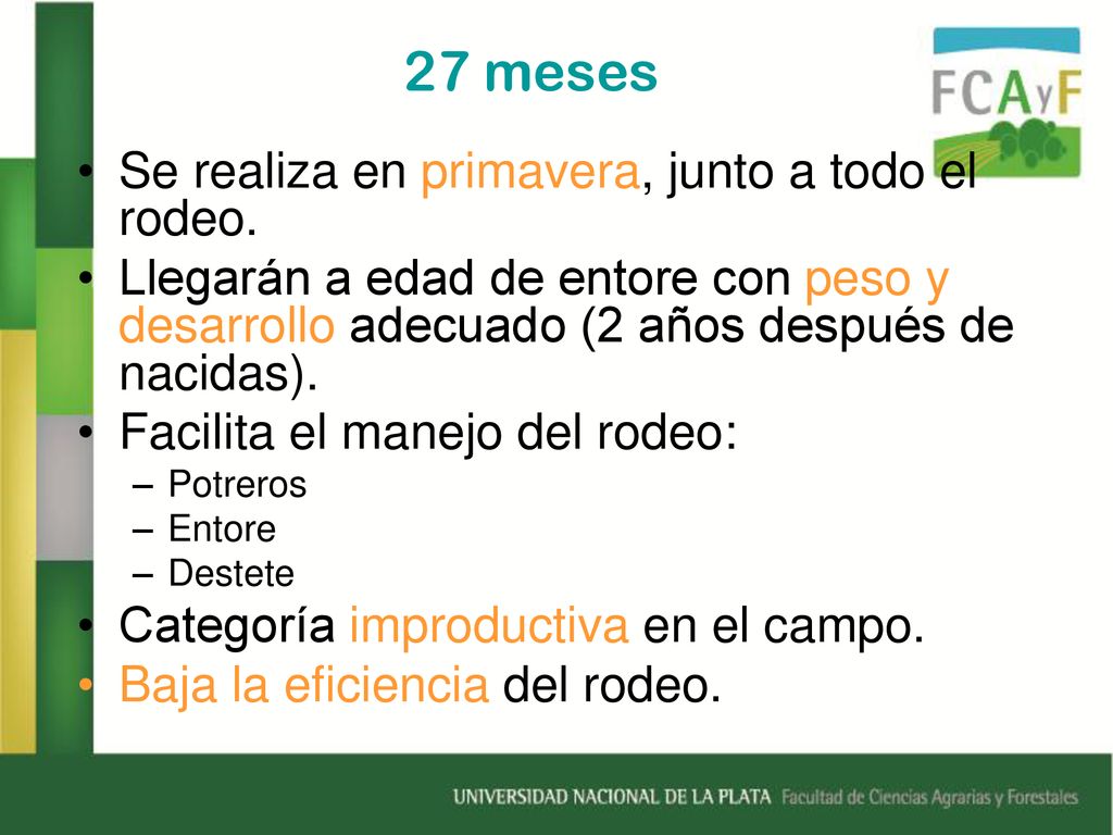 27 meses Se realiza en primavera, junto a todo el rodeo.