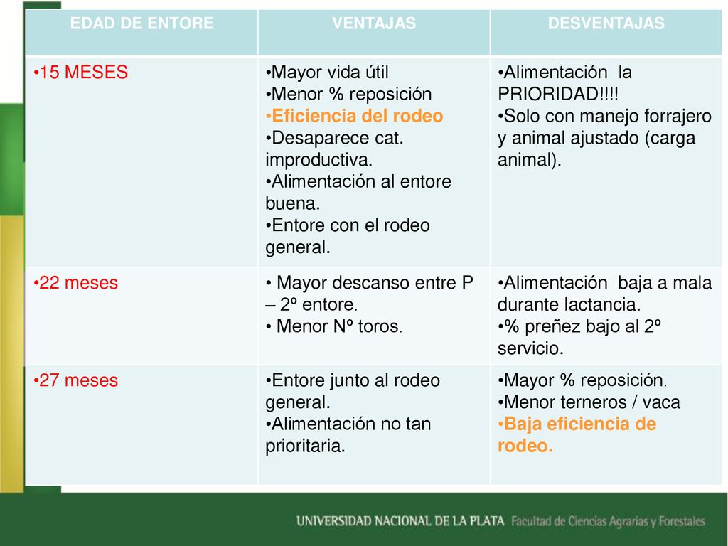 Desaparece cat. improductiva. Alimentación al entore buena.