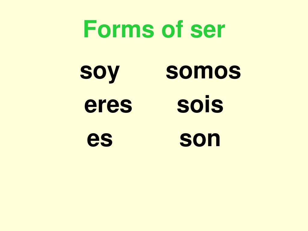 Forms of ser soy somos eres sois es son