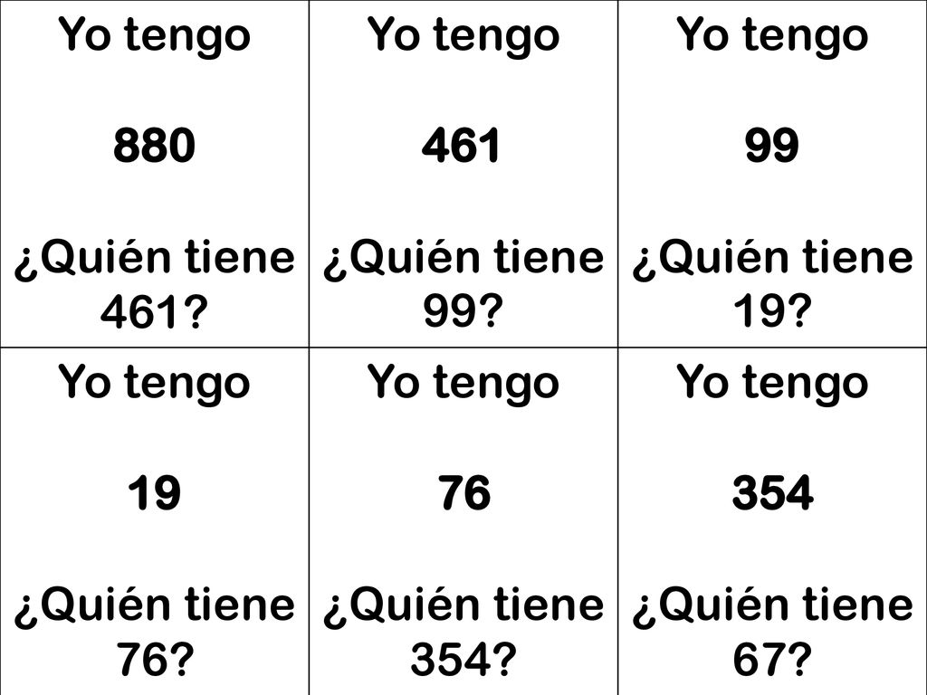 Yo tengo 880. ¿Quién tiene ¿Quién tiene ¿Quién tiene ¿Quién tiene 76