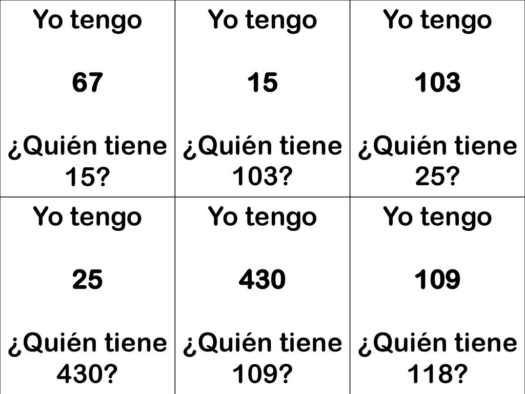 Yo tengo 67. ¿Quién tiene ¿Quién tiene ¿Quién tiene ¿Quién tiene 430