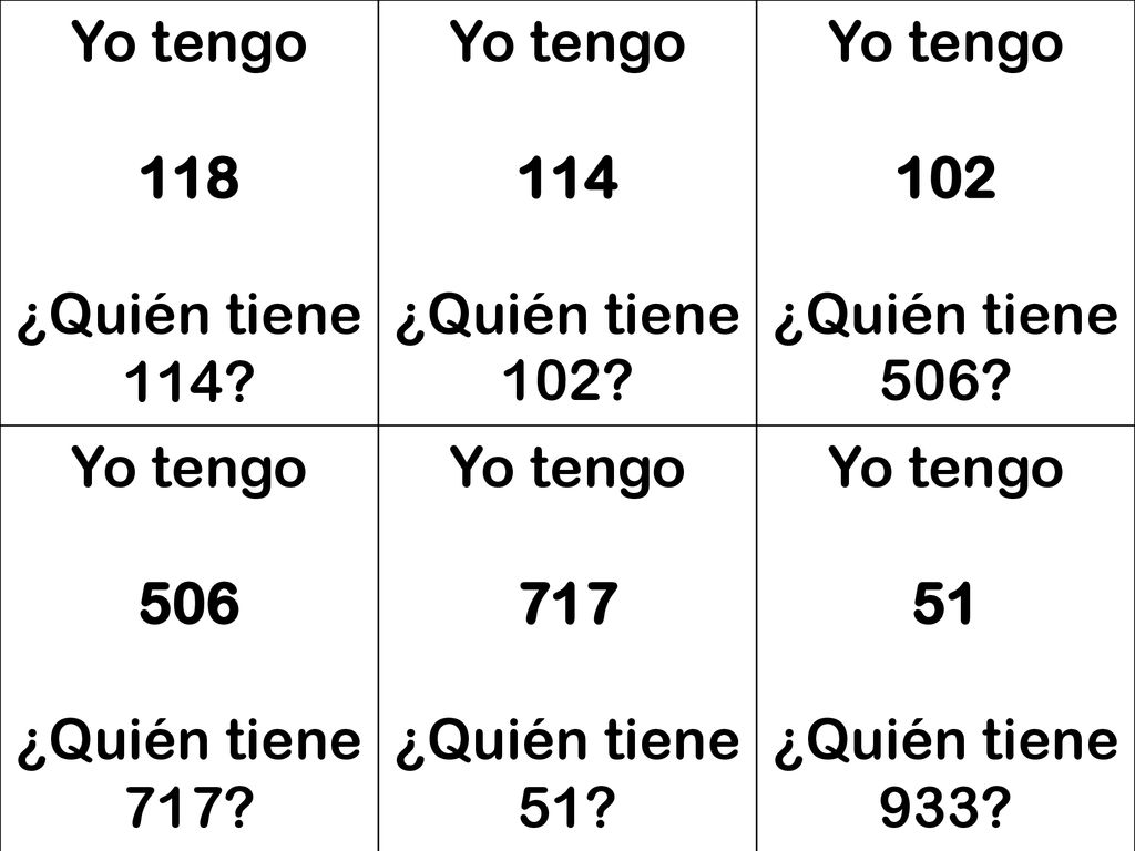 Yo tengo 118. ¿Quién tiene ¿Quién tiene ¿Quién tiene ¿Quién tiene 717