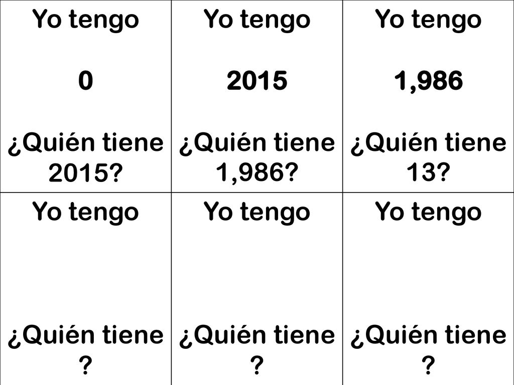 Yo tengo ¿Quién tiene ¿Quién tiene 1,986 1,986 ¿Quién tiene 13 ¿Quién tiene