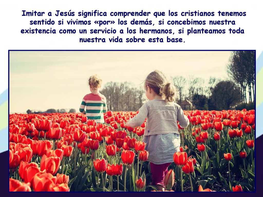 Imitar a Jesús significa comprender que los cristianos tenemos sentido si vivimos «por» los demás, si concebimos nuestra existencia como un servicio a los hermanos, si planteamos toda nuestra vida sobre esta base.