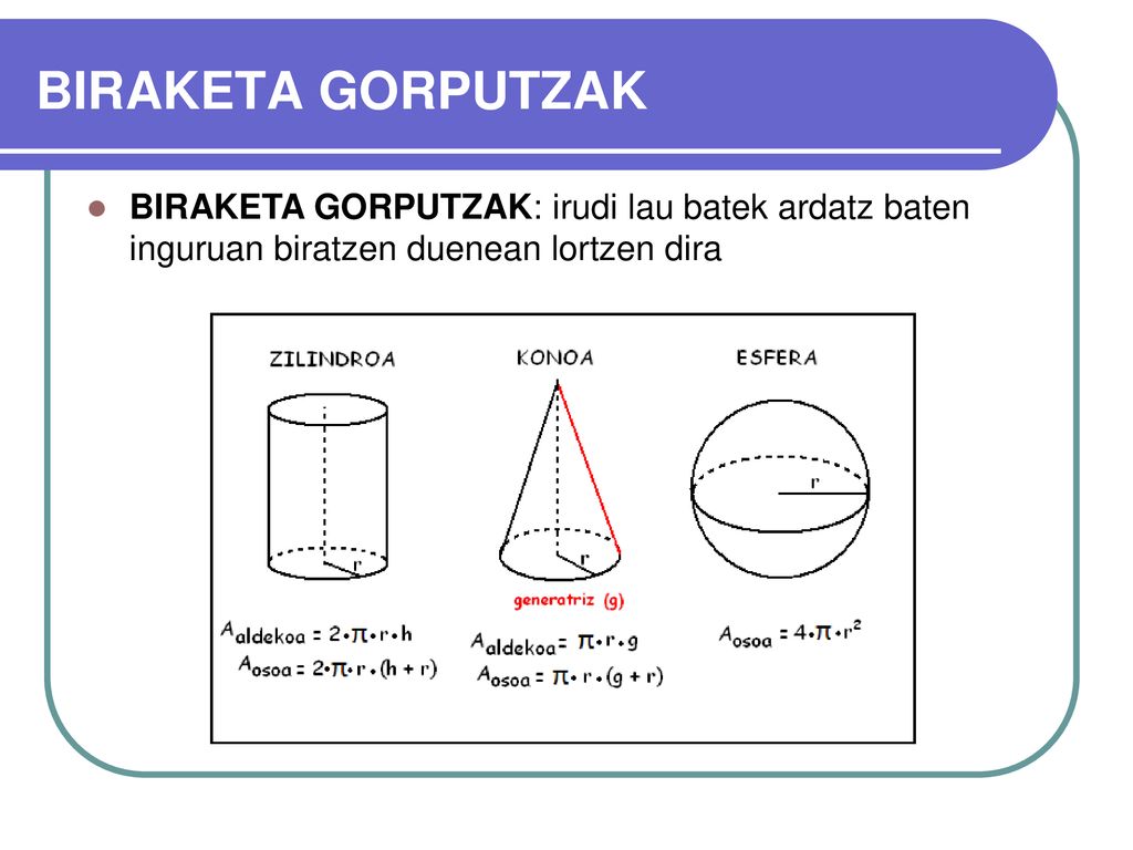 BIRAKETA GORPUTZAK BIRAKETA GORPUTZAK: irudi lau batek ardatz baten inguruan biratzen duenean lortzen dira.