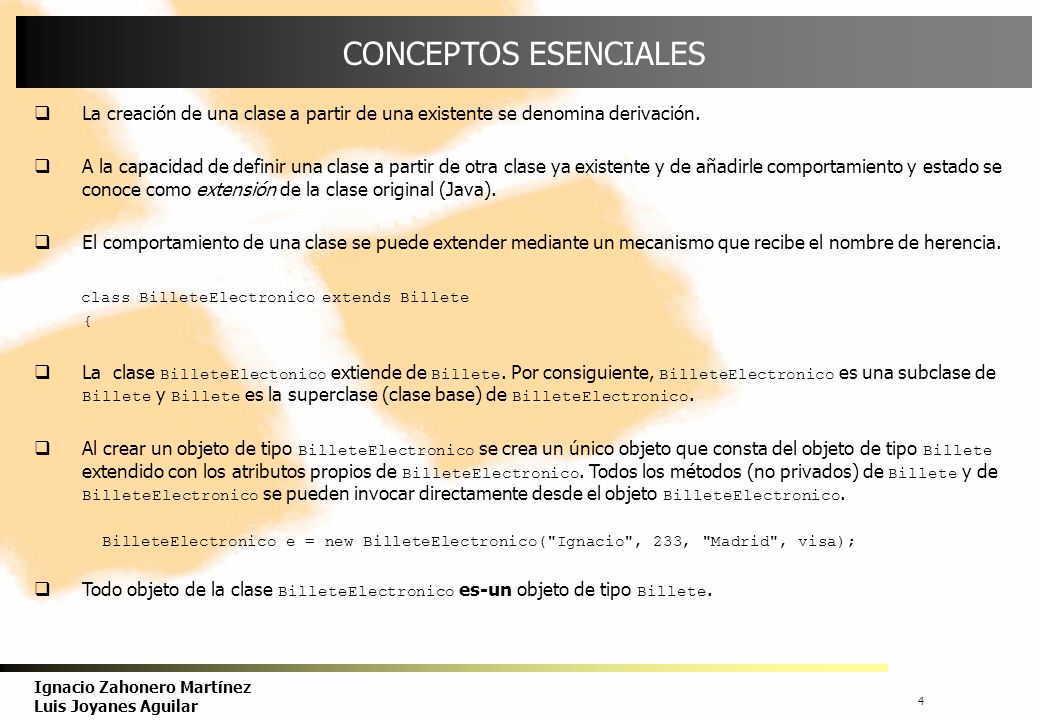 CONCEPTOS ESENCIALES La creación de una clase a partir de una existente se denomina derivación.
