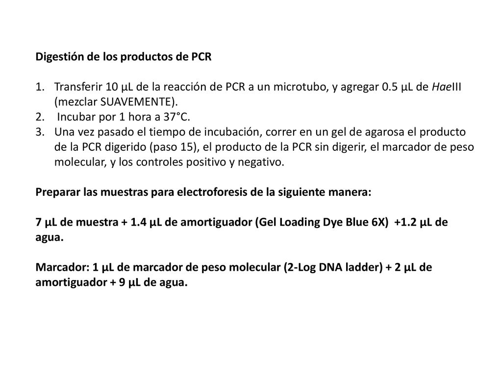 Digestión de los productos de PCR