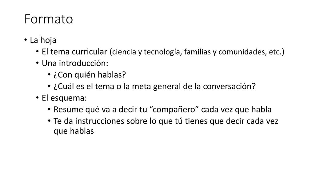 Formato La hoja. El tema curricular (ciencia y tecnología, familias y comunidades, etc.) Una introducción: