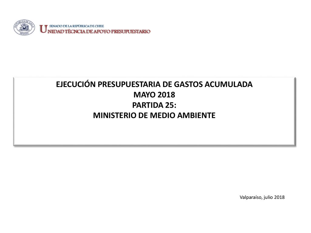 EJECUCIÓN PRESUPUESTARIA DE GASTOS ACUMULADA MAYO 2018 PARTIDA 25: MINISTERIO DE MEDIO AMBIENTE