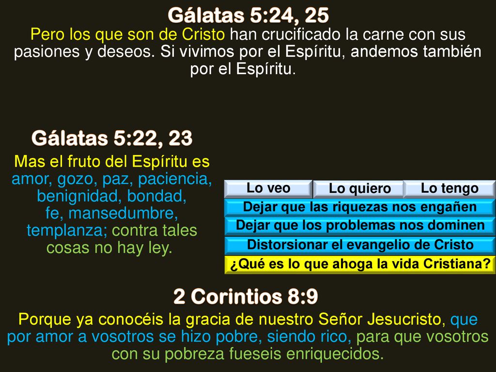 Gálatas 5:24, 25 Gálatas 5:22, 23 2 Corintios 8:9
