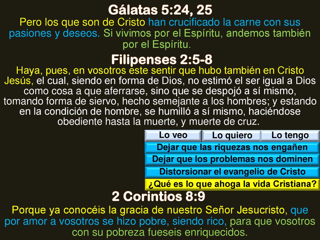 Gálatas 5:24, 25 Filipenses 2:5-8 2 Corintios 8:9