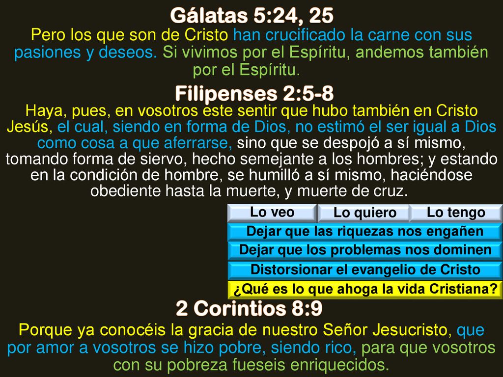 Gálatas 5:24, 25 Filipenses 2:5-8 2 Corintios 8:9
