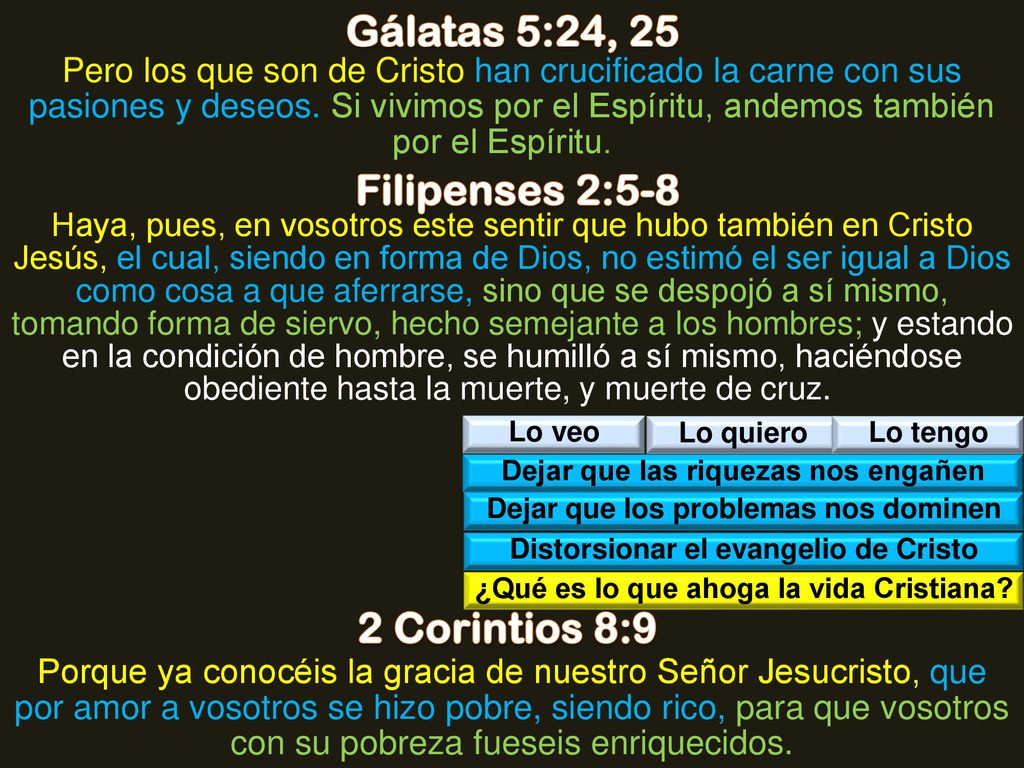 Gálatas 5:24, 25 Filipenses 2:5-8 2 Corintios 8:9