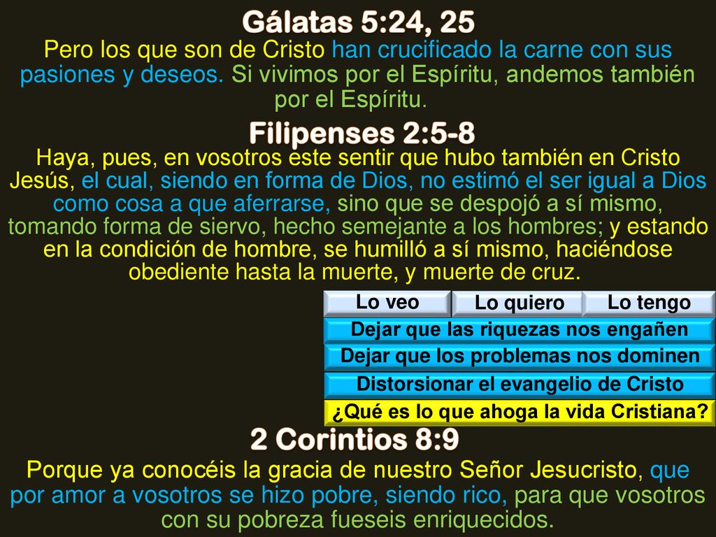 Gálatas 5:24, 25 Filipenses 2:5-8 2 Corintios 8:9