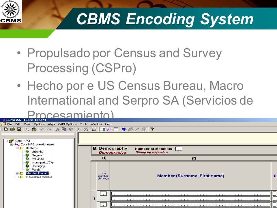 CBMS Encoding System Propulsado por Census and Survey Processing (CSPro)