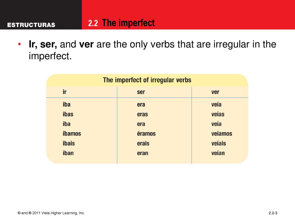 09/28/09 Ir, ser, and ver are the only verbs that are irregular in the imperfect.