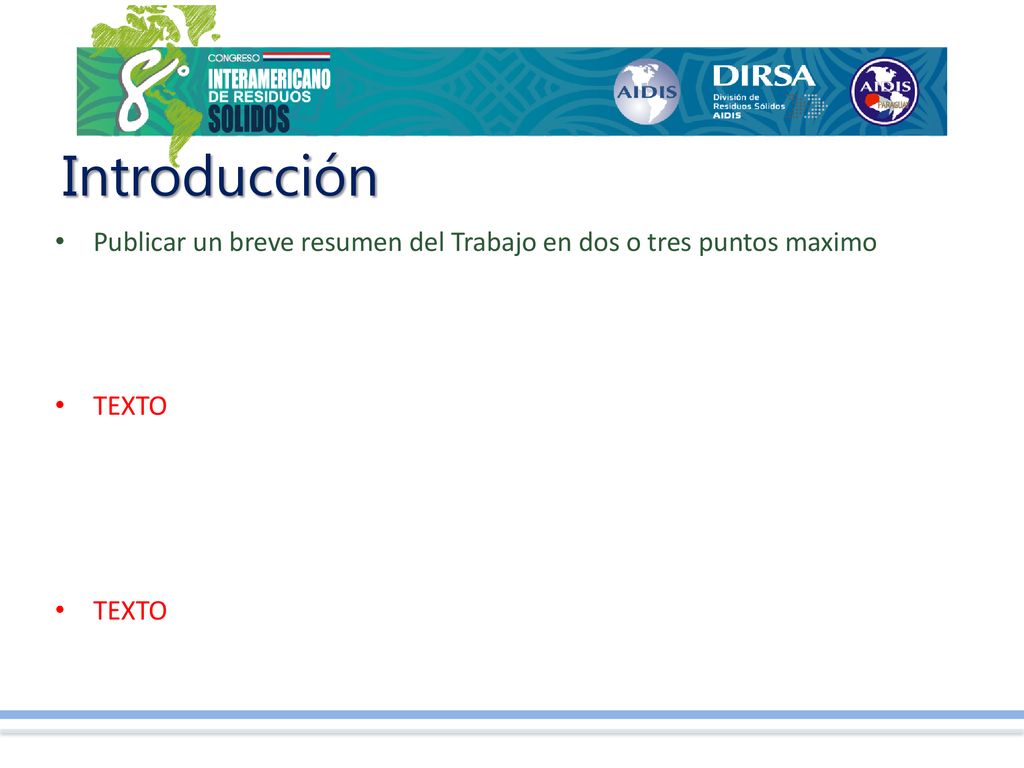 Introducción Publicar un breve resumen del Trabajo en dos o tres puntos maximo TEXTO