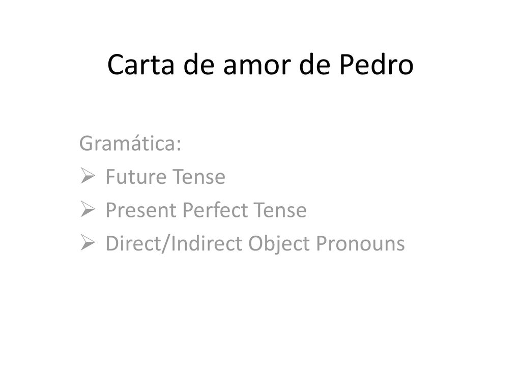 Carta de amor de Pedro Gramática: Future Tense Present Perfect Tense