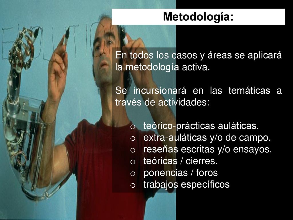 Metodología: En todos los casos y áreas se aplicará la metodología activa. Se incursionará en las temáticas a través de actividades: