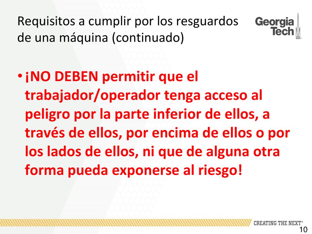 Requisitos a cumplir por los resguardos de una máquina (continuado)