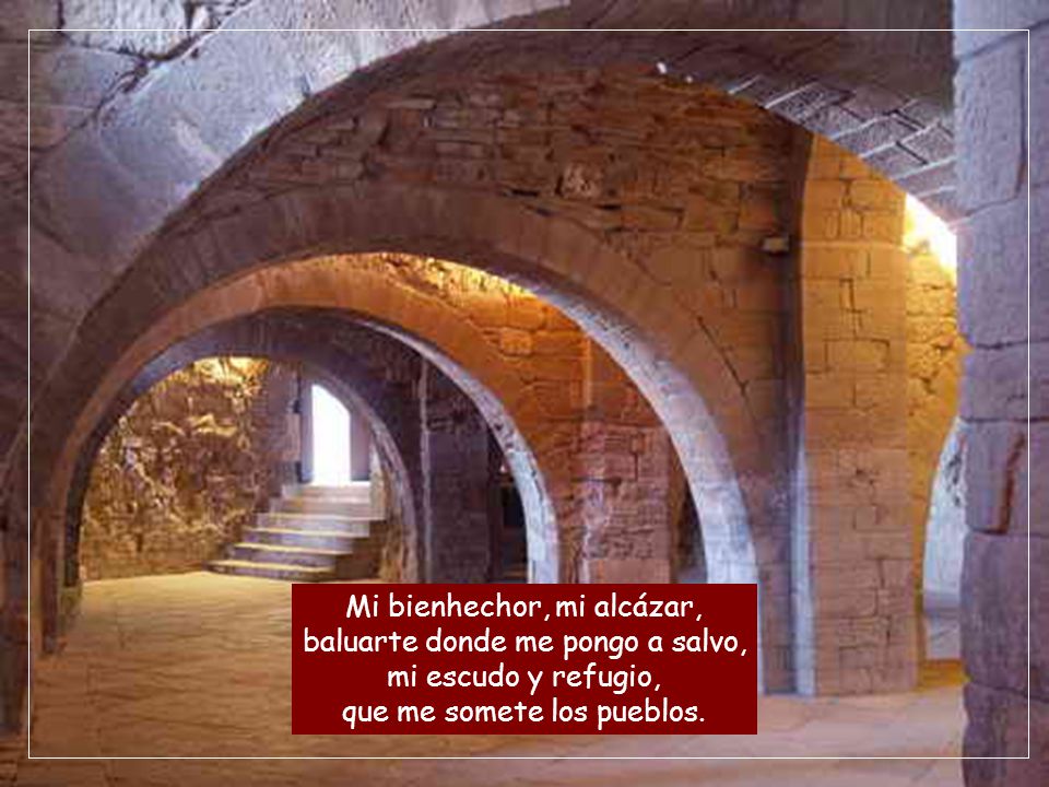 Mi bienhechor, mi alcázar, baluarte donde me pongo a salvo, mi escudo y refugio, que me somete los pueblos.
